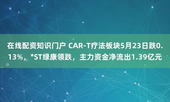 在线配资知识门户 CAR-T疗法板块5月23日跌0.13%，*ST绿康领跌，主力资金净流出1.39亿元
